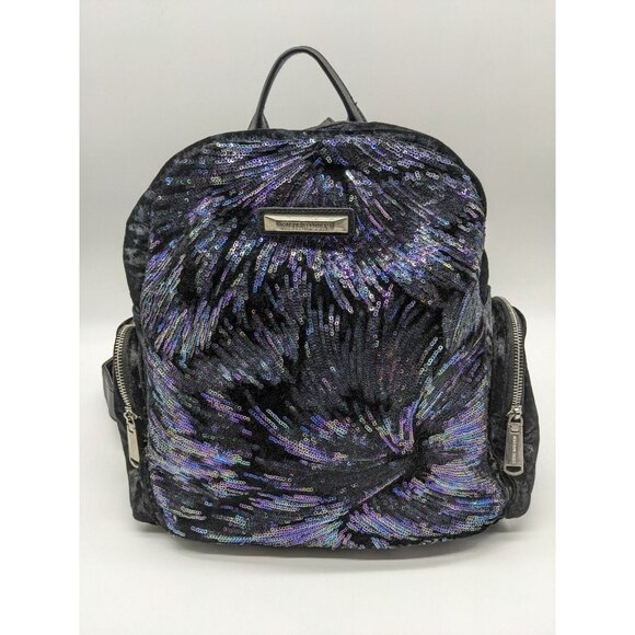 STEVE MADDEN Bfallon sequin velvet and faux-leather medium backpack - BLACK - Picture 2 of 11